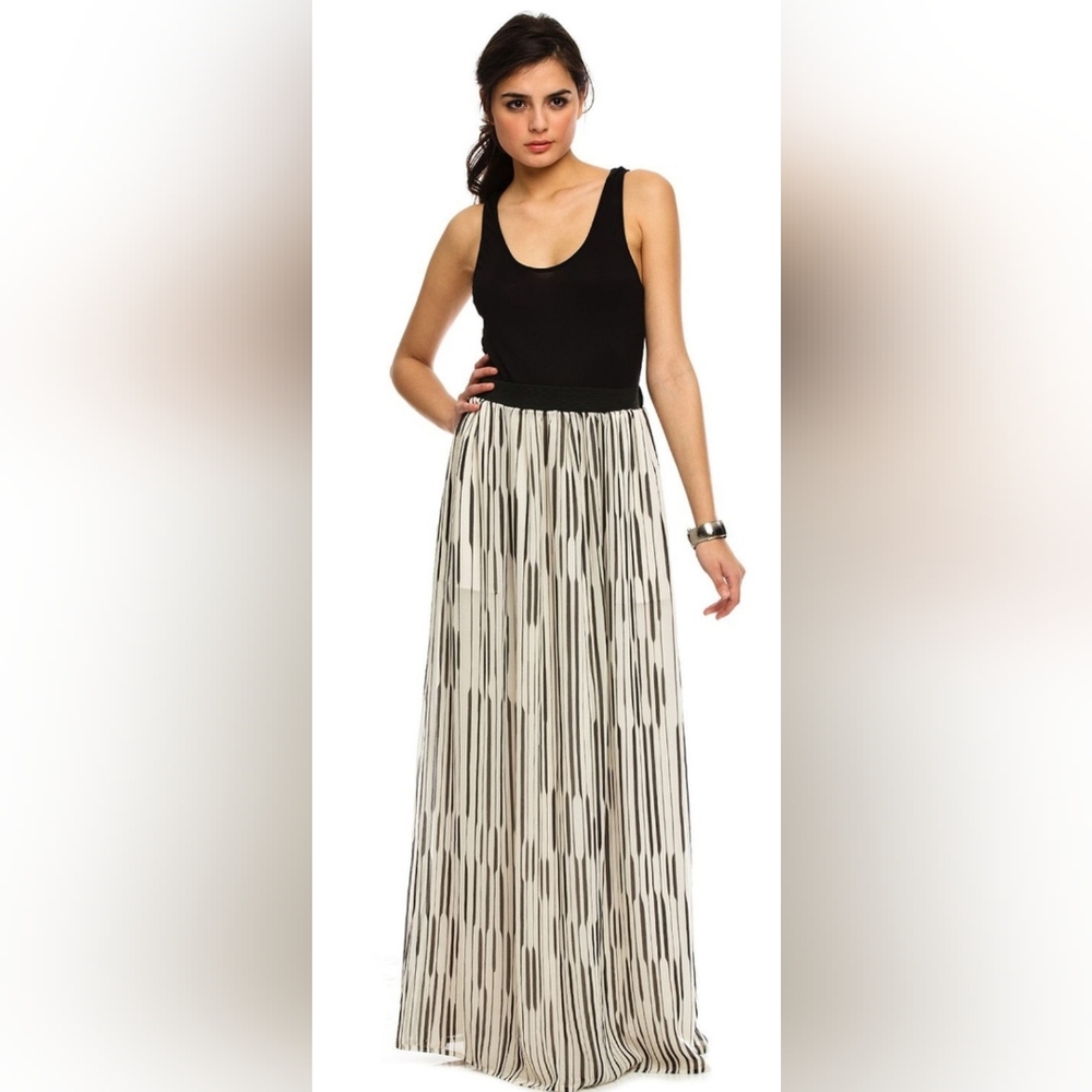 Armani Exchange Black Tank Top with Black-and-White Printed Maxi Skirt